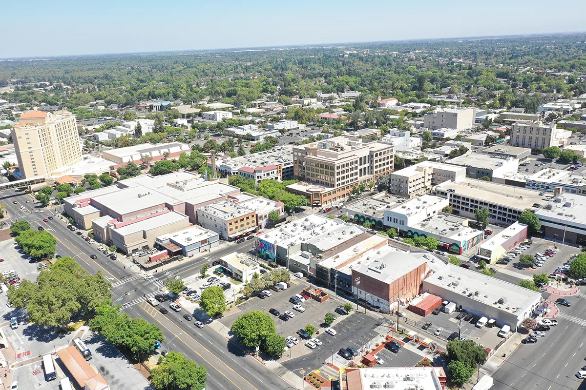 Aerial view of downtown Modesto